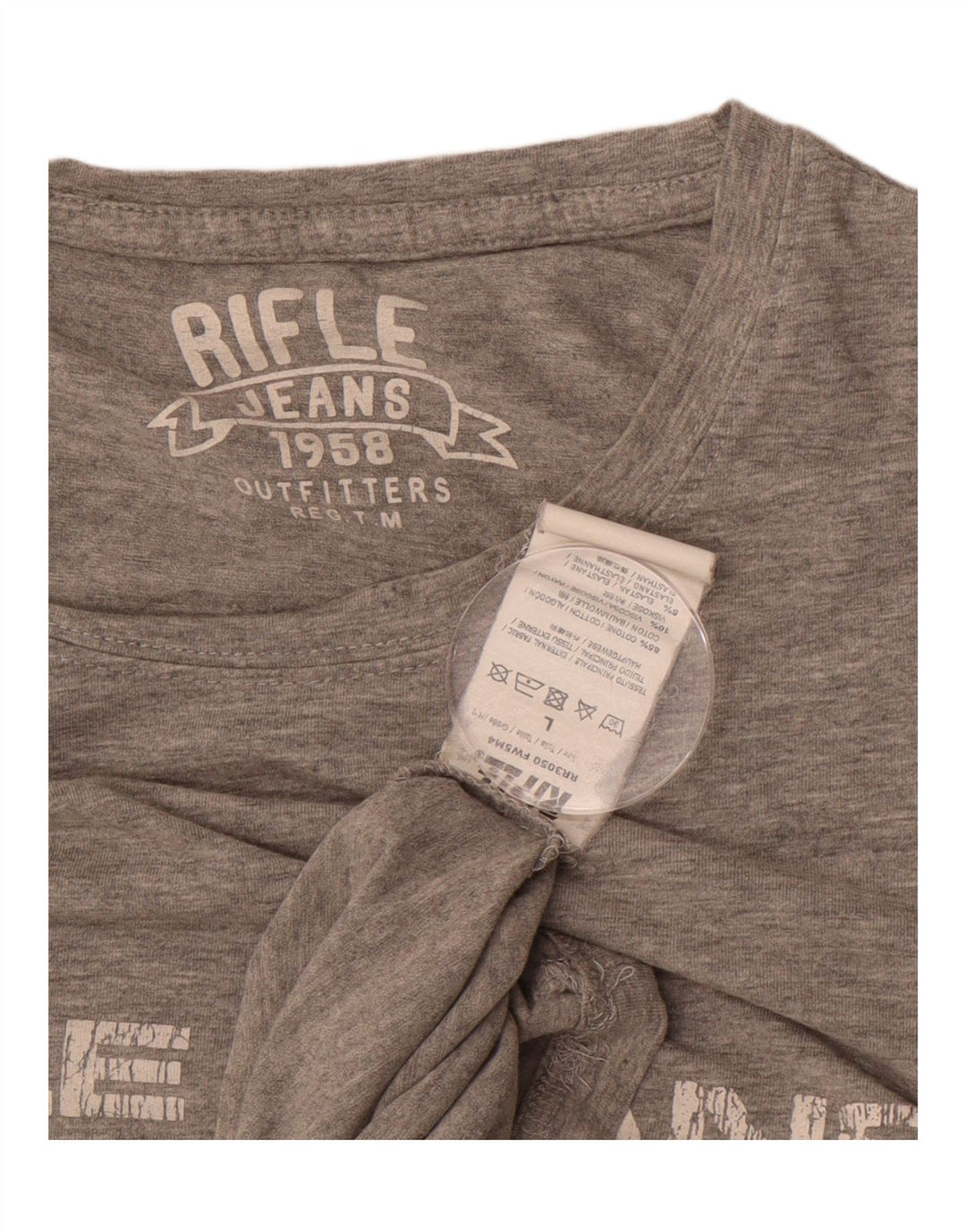 RIFLE Mens Graphic T-Shirt Top Large Grey Cotton Vintage Rifle and Second-Hand Rifle from Messina Hembry 