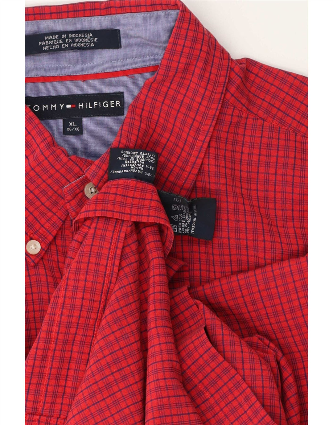 Tommy Hilfiger Kortærmet Herreskjorte XL Rød Gingham Rayon