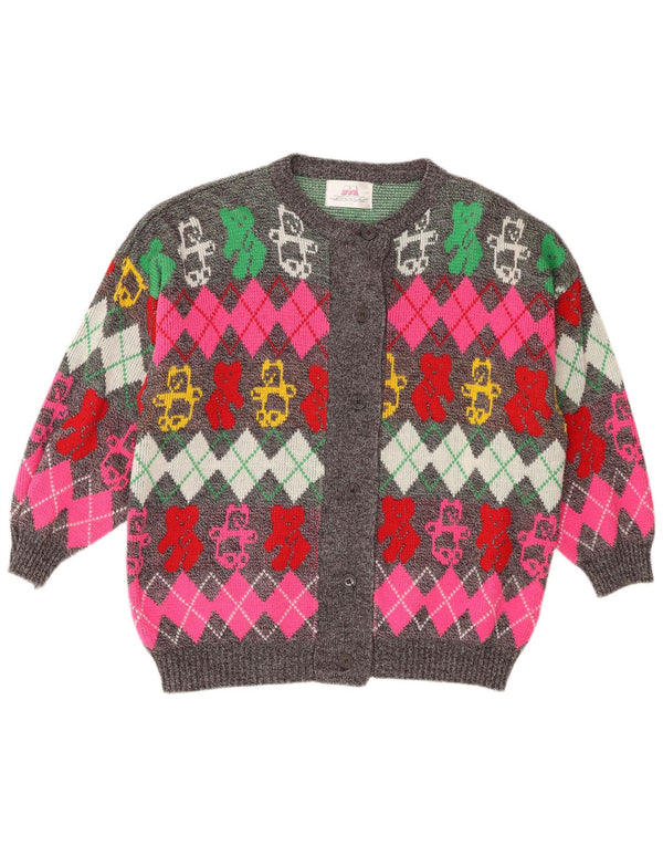 Vintage dame cardigan sweater IT 50/52 XL flerfarvet Argyle/Diamant