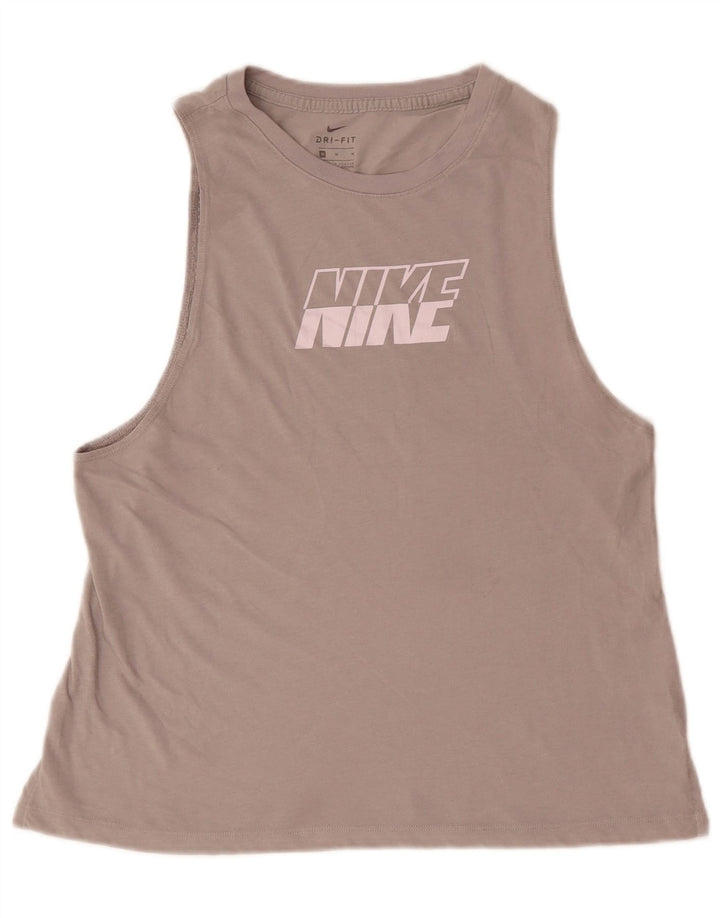 NIKE Dame Dri Fit Grafisk Vest Top UK 14 Medium Grey Bomuld