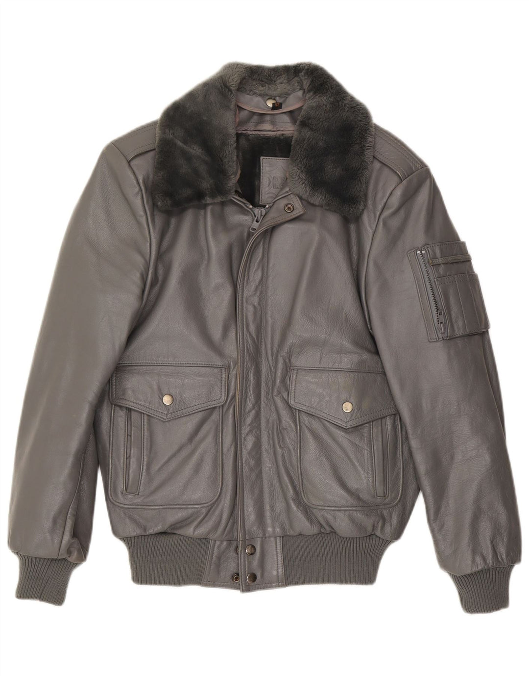 Vintage Herre Bomber Læderjakke EU 52 XL Grå Læder