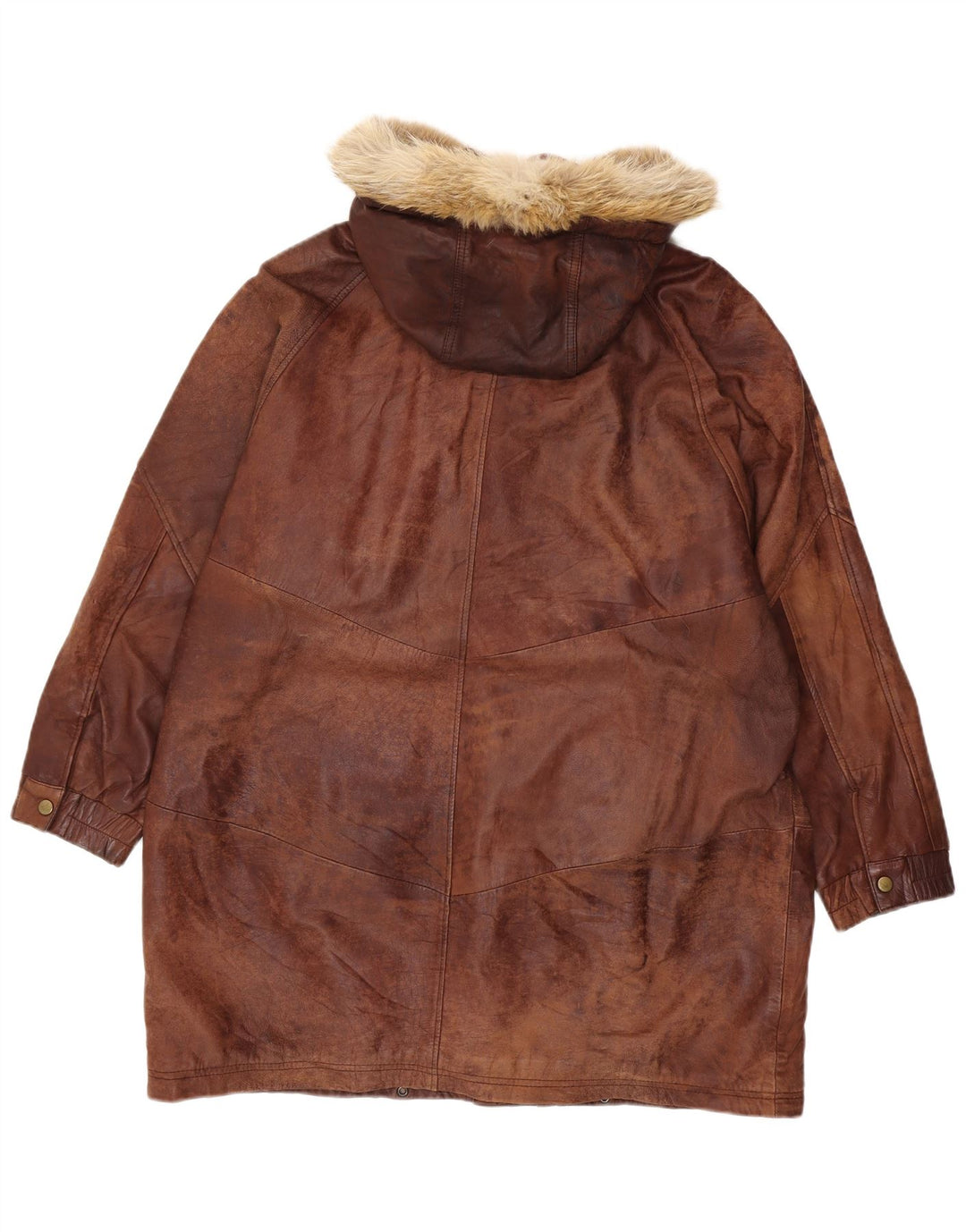 VINTAGE læderfrakke med hætte til kvinder i overstørrelse EU 44 XL brunt læder