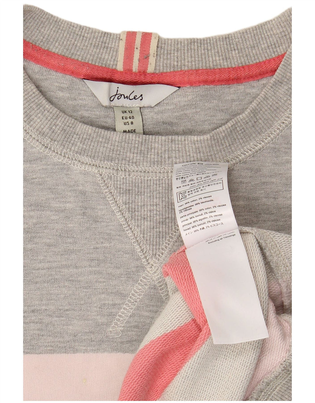 JOULES Dame Sweatshirt Jumper UK 12 Mellem grå stribet bomuld