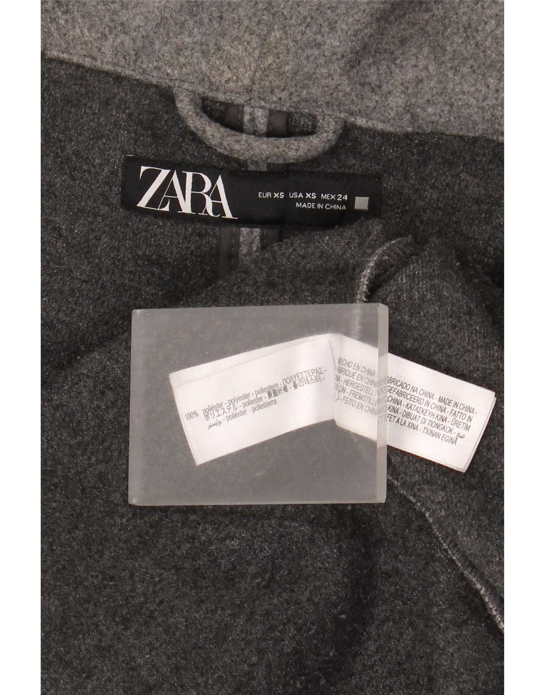Zara Dame Oversized Overfrakke med hætte UK 6 XS Grå Polyester