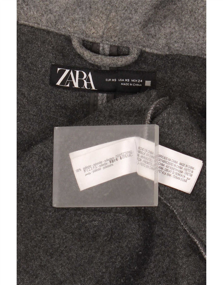Zara Dame Oversized Overfrakke med hætte UK 6 XS Grå Polyester