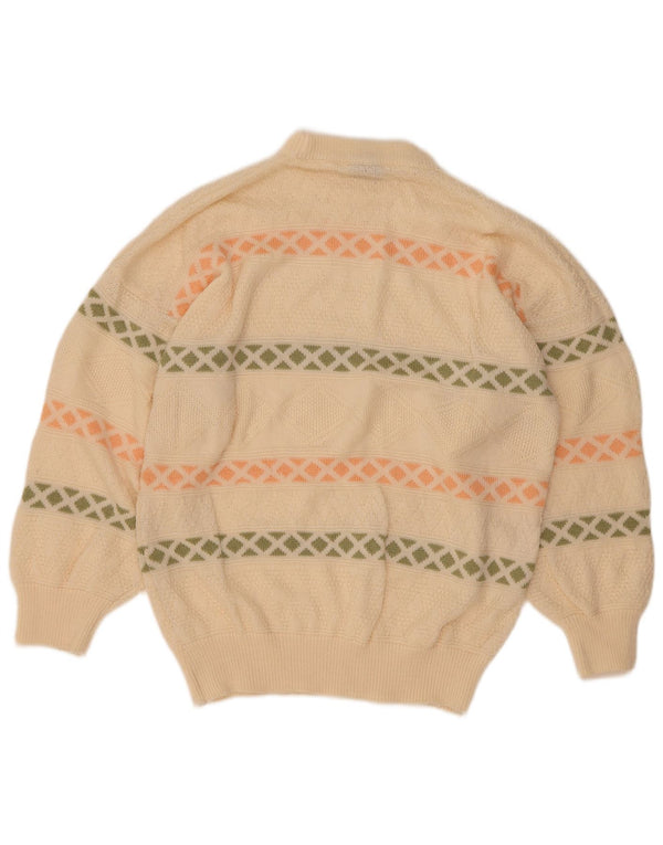 Vintage Dame Turtle Neck Jumper Sweater UK 16 Large Off White Geometrisk