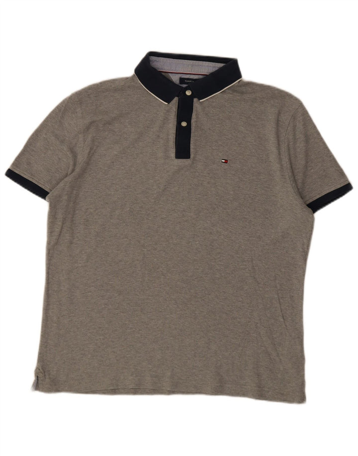 Tommy Hilfiger Herre Polo Shirt Stor Grå Colourblock Bomuld