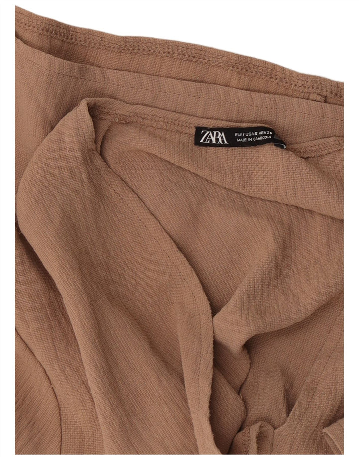 Zara Dame 1/2-ærmet bluse Top UK 10 Lille Brun