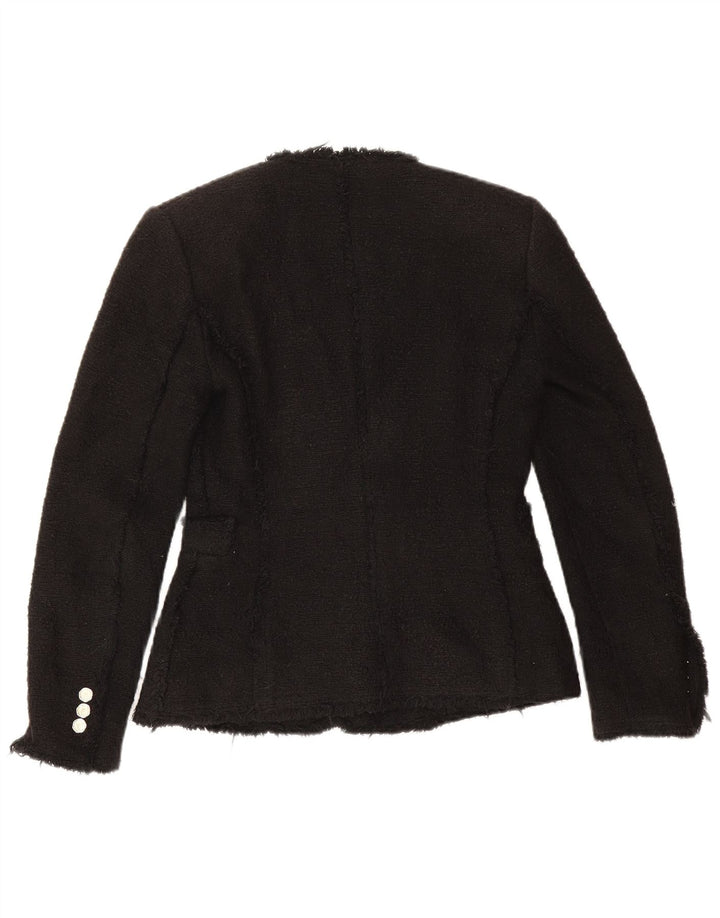 Zara Dame Dobbeltradet Blazer Jacket UK 6 XS Sort Bomuld