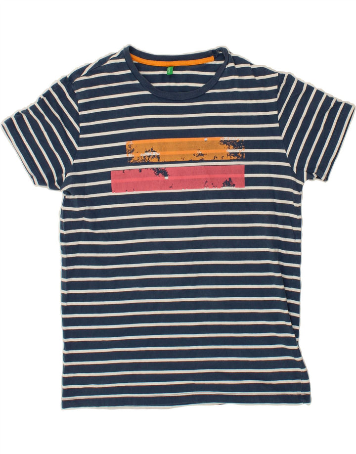 BENETTON Mens T-Shirt Top Medium Navy Blue Striped Vintage Benetton and Second-Hand Benetton from Messina Hembry 