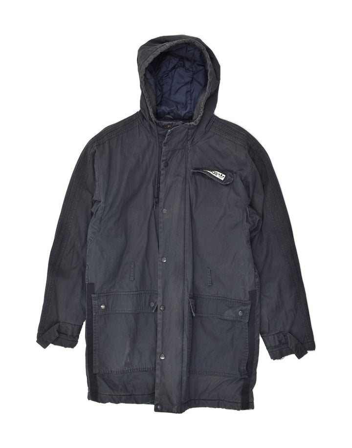 ADIDAS Mens Hooded Windbreaker Coat UK 36 Small Navy Blue Polyamide | Vintage Adidas | Thrift | Second-Hand Adidas | Used Clothing | Messina Hembry 
