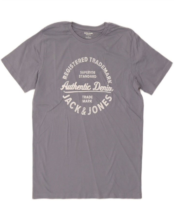 JACK & JONES Mens Graphic T-Shirt Top Large Grey Cotton Vintage Jack & Jones and Second-Hand Jack & Jones from Messina Hembry 