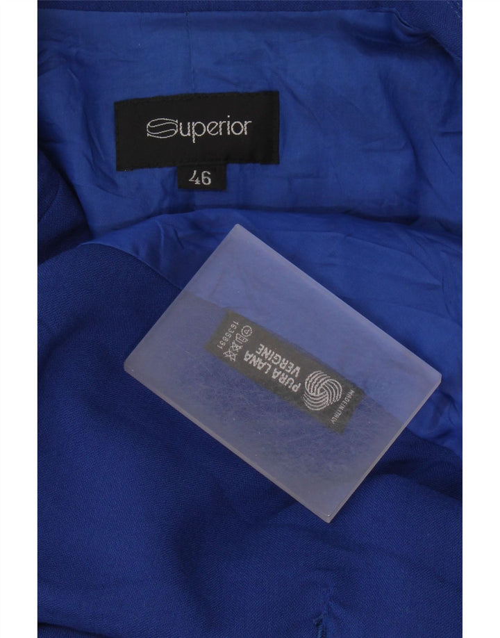 Superior Dame 3/4 ærmet blazerjakke IT 46 Large Blue Virgin Wool