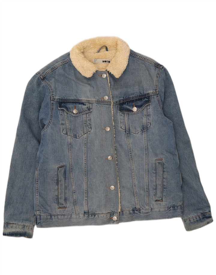 Topshop Dame Denim Sherpa Jacket UK 14 Stor Blå Bomuld