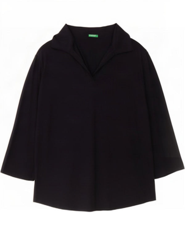 Benetton Dame 3/4-ærmet poloskjorte UK 16 Large Navy Blue Viscose