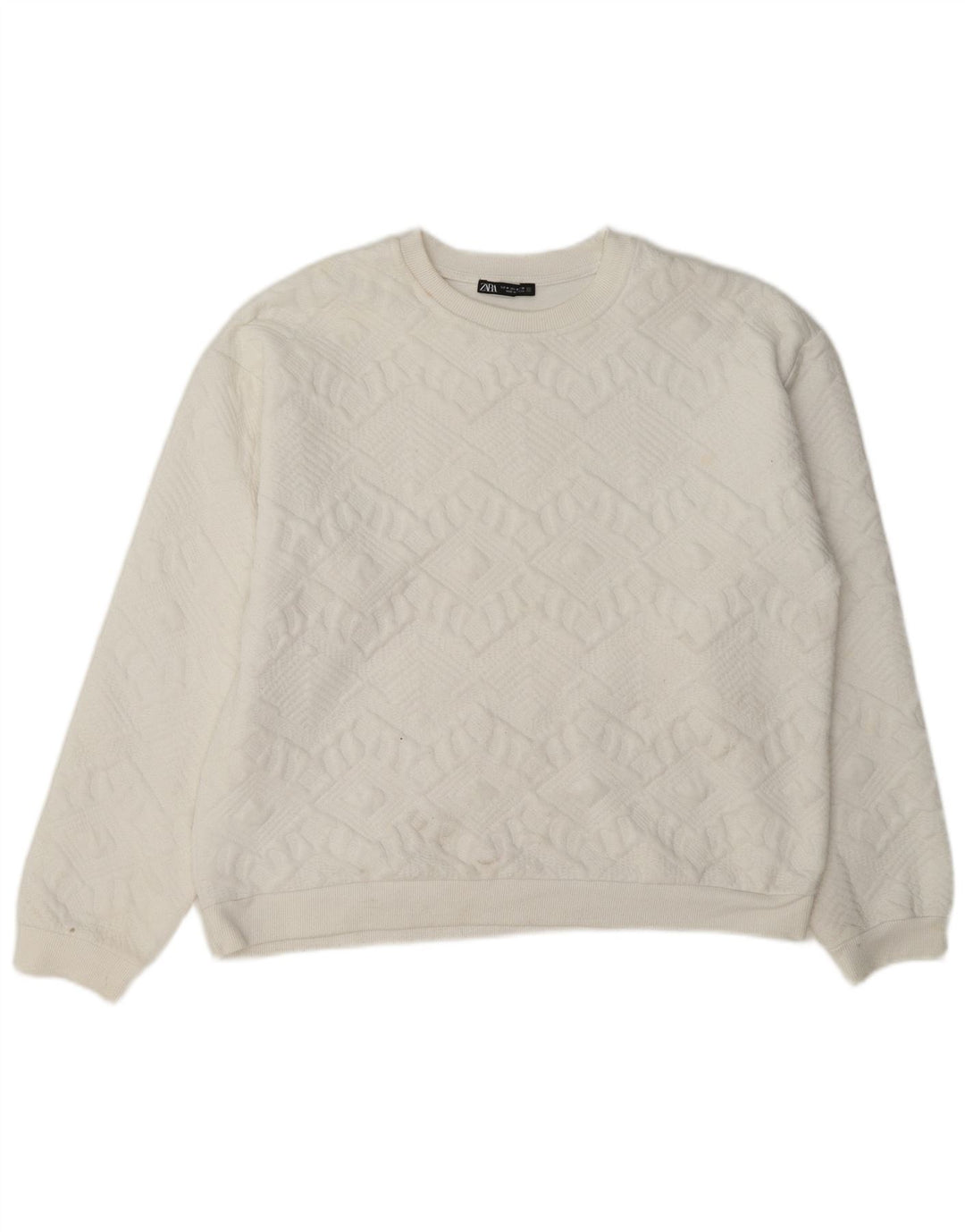 Zara Womens Relaxed Fit Sweatshirt Jumper UK 12 Medium White Geometric