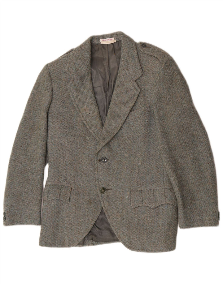 Harris Tweed Dame Military 2 Button Blazer Jacket UK 8 Small Khaki Wool