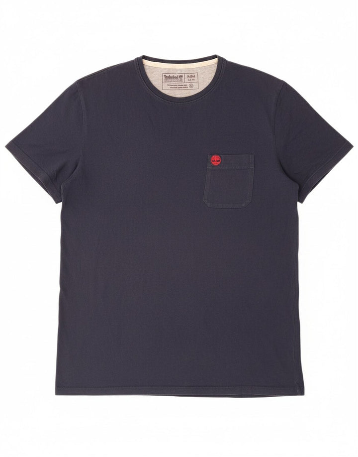 TIMBERLAND Mens Slim Fit T-Shirt Top Medium Navy Blue Cotton