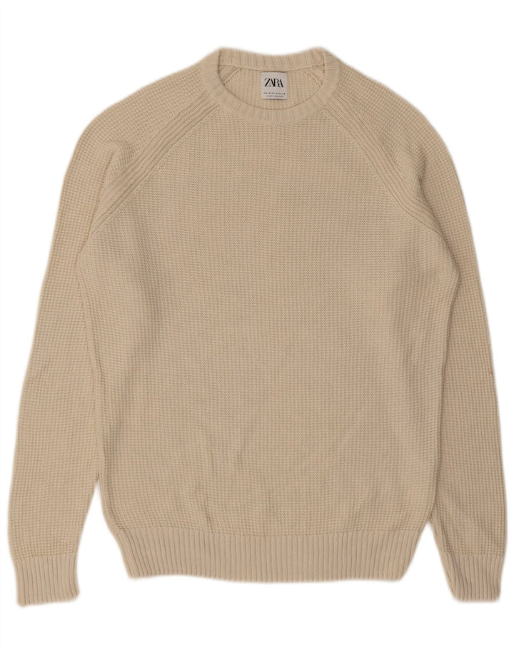 Zara Herre trøjetrøje med rund hals mellem beige bomuld