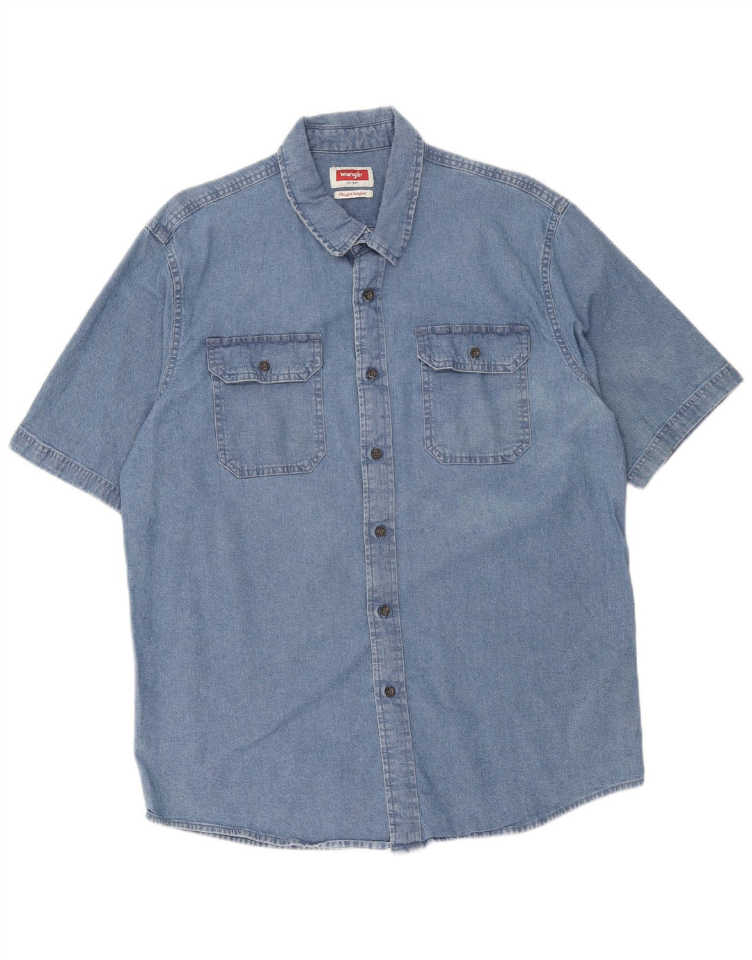 Wrangler kortærmet denimskjorte til mænd, stor blå bomuld