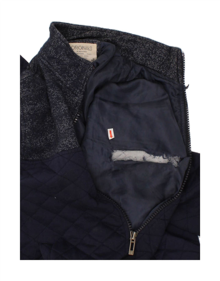 JACK & JONES Boys Bomber Jacket 15-16 Years Large Navy Blue Argyle/Diamond Vintage Jack & Jones and Second-Hand Jack & Jones from Messina Hembry 
