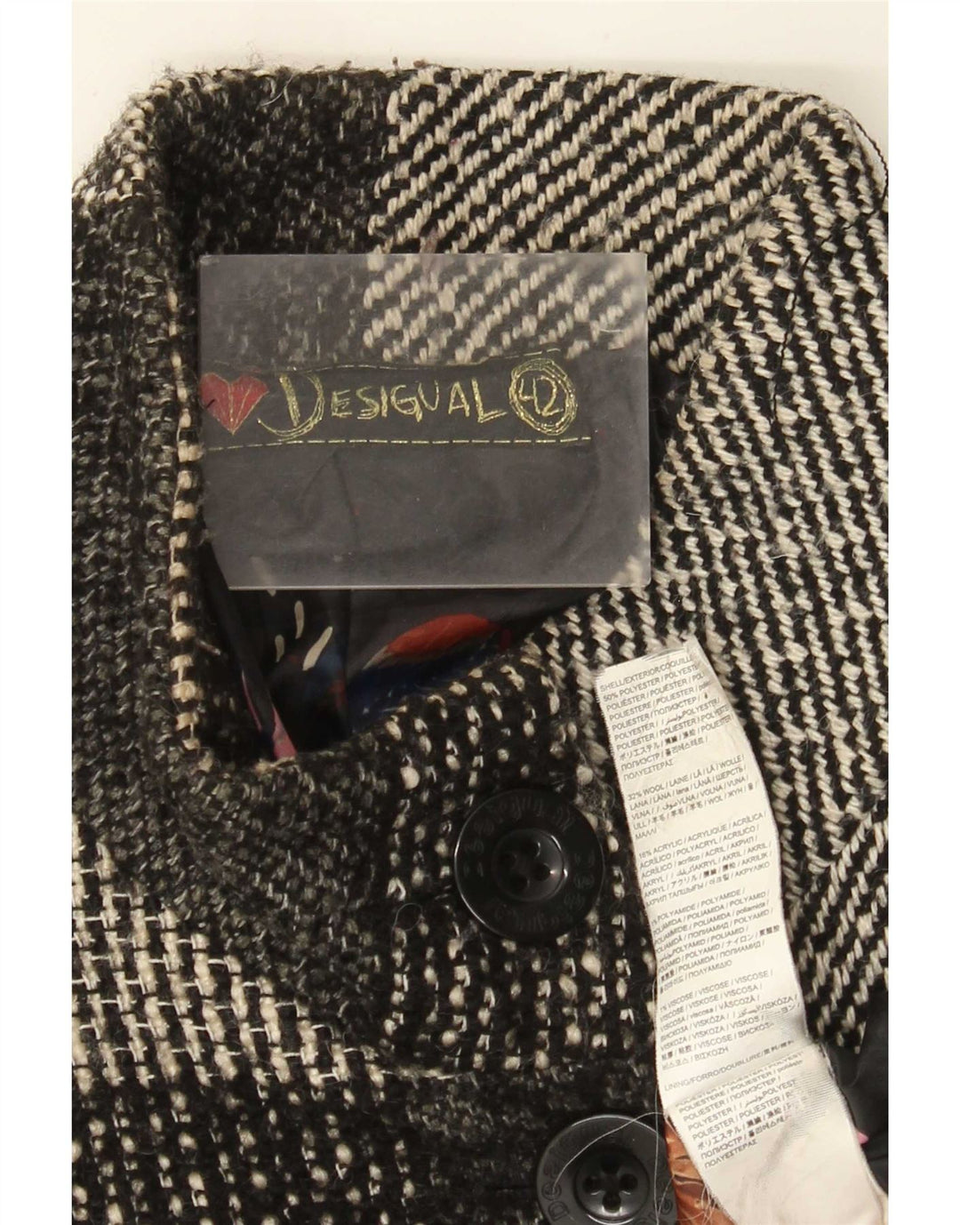 Desigual Dame Overfrakke EU 42 Large Grey Floral Polyester