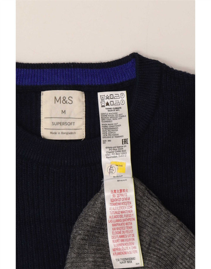 Marks & Spencer Herre sweater med rund hals, medium marineblå farveblok