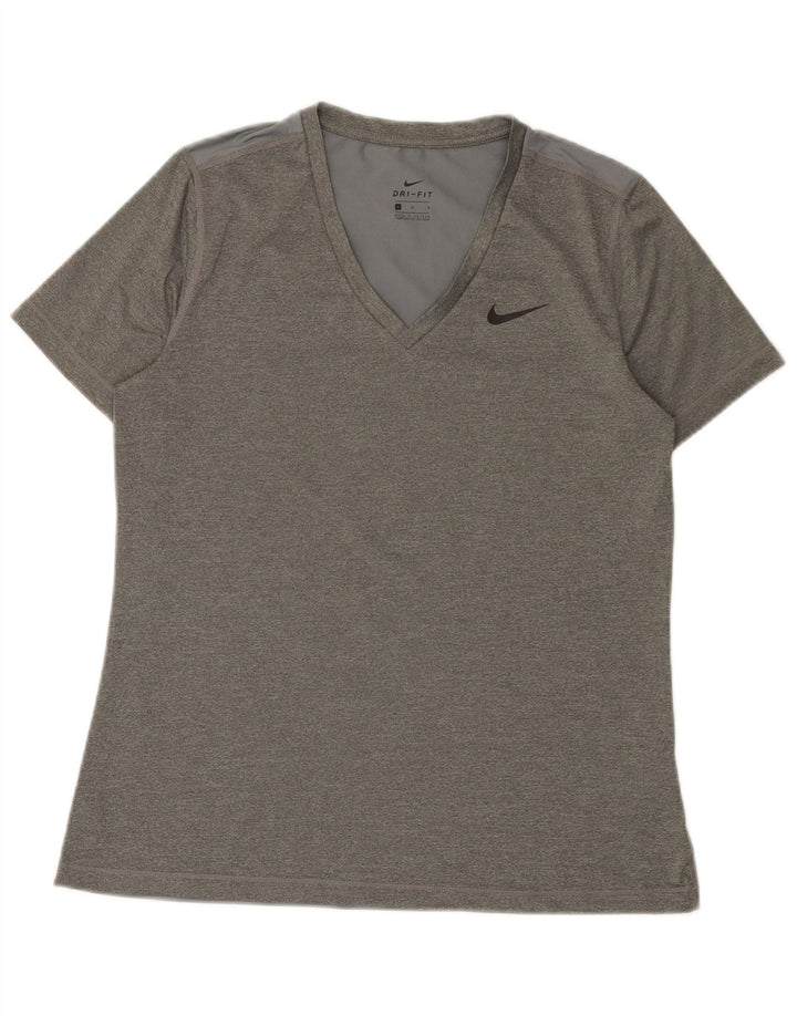 Nike Dame Dri Fit T-Shirt Top UK 14 Stor Grå Polyester