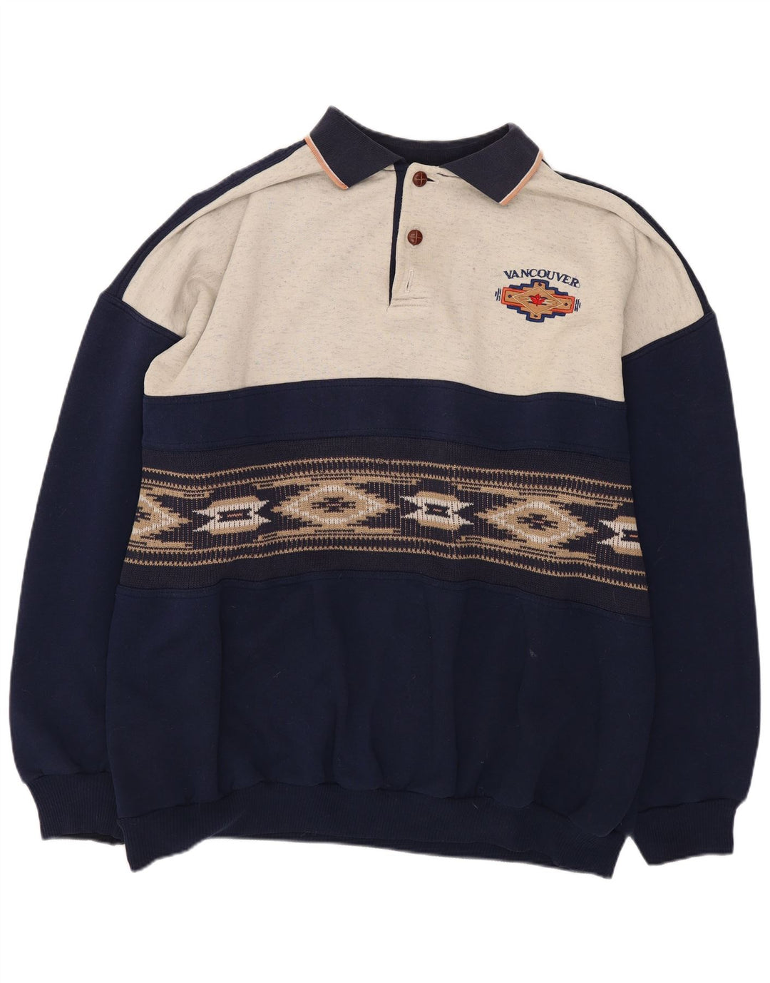 Vintage Polo-hals sweatshirt til mænd XL Marineblå Colourblock Polyester