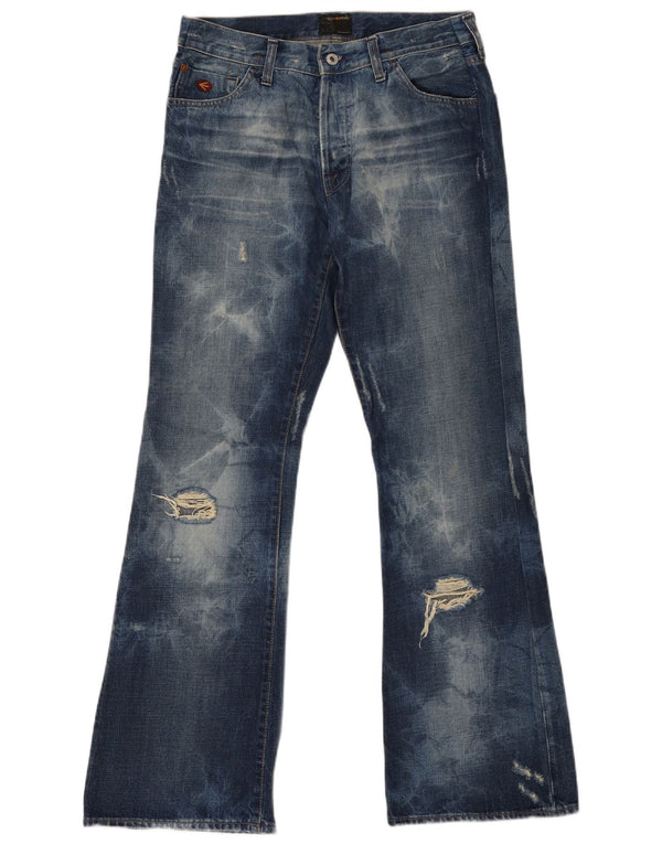 ENERGIE Dame Acid Wash Distressed Flared Jeans W29 L32 Blå Bomuld