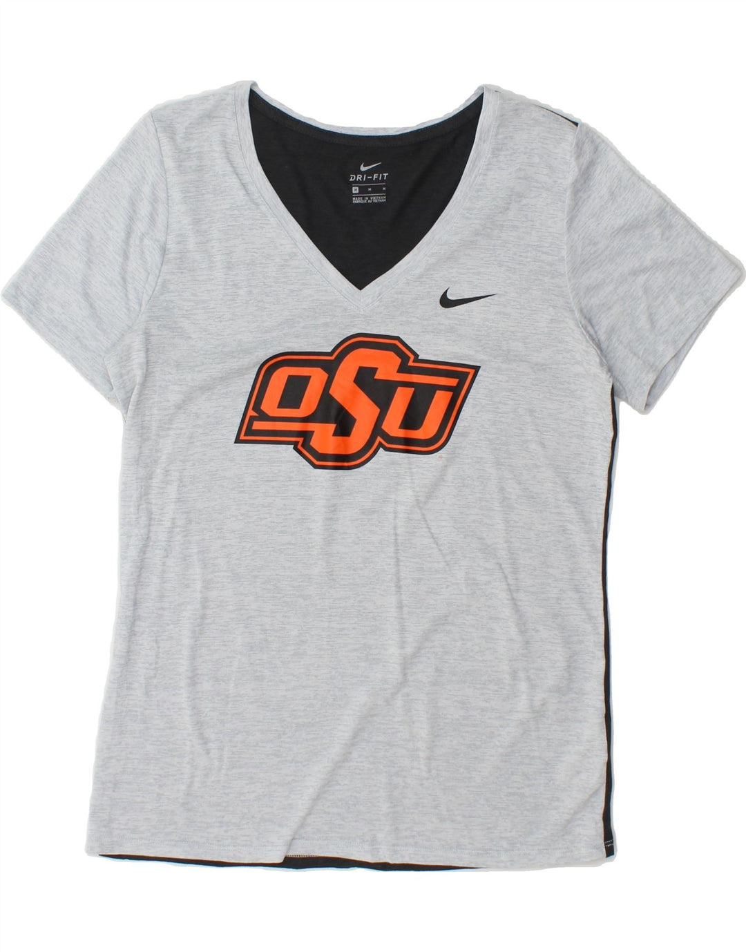 NIKE Womens Dri Fit Graphic T-Shirt Top UK 14 Medium Grey Colourblock Vintage Nike and Second-Hand Nike from Messina Hembry 
