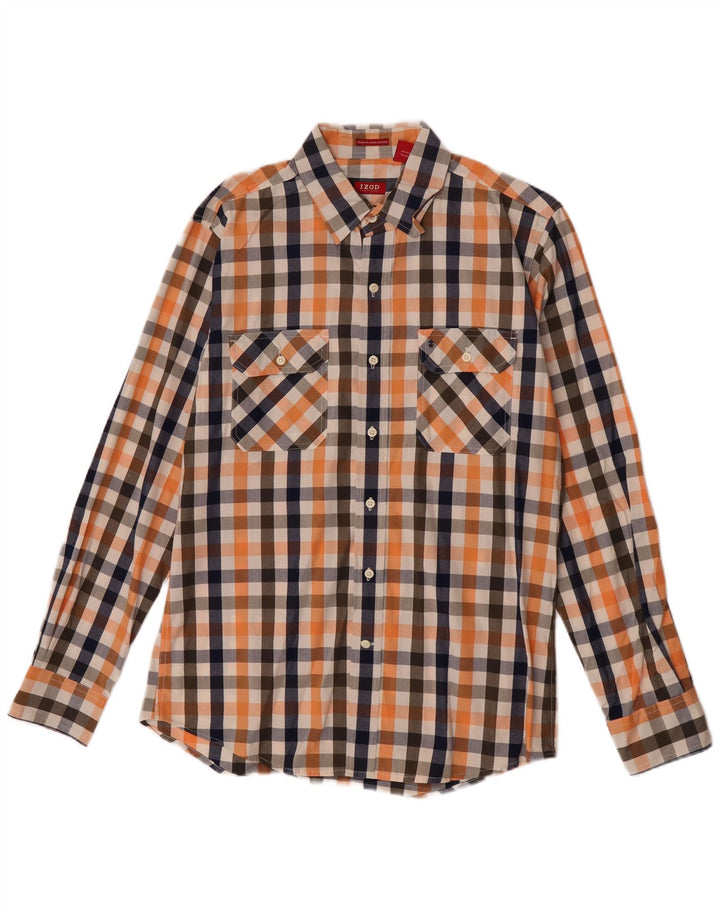 Izod Herre Slim Fit skjorte Medium Orange Gingham Cotton