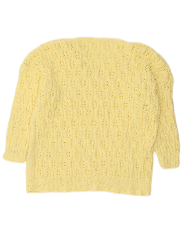 Vintage Dame 3/4 ærmet V-hals sweater UK 16 Stor Gul