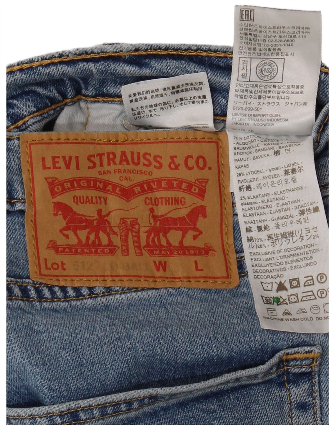 LEVI'S Herre 512 Tapered Slim Jeans W32 L27 Blå Bomuld