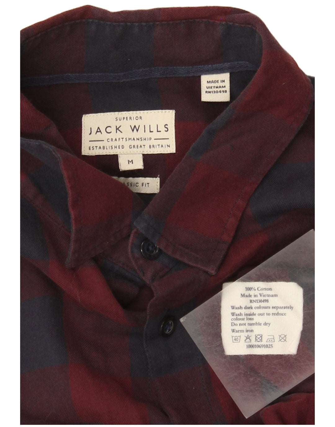 Jack Wills Herre Classic Fit skjorte Medium Burgundy Gingham Cotton