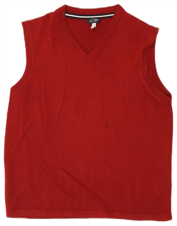 Armani Jeans Herrevest Tank Top Medium Maroon Virgin Wool