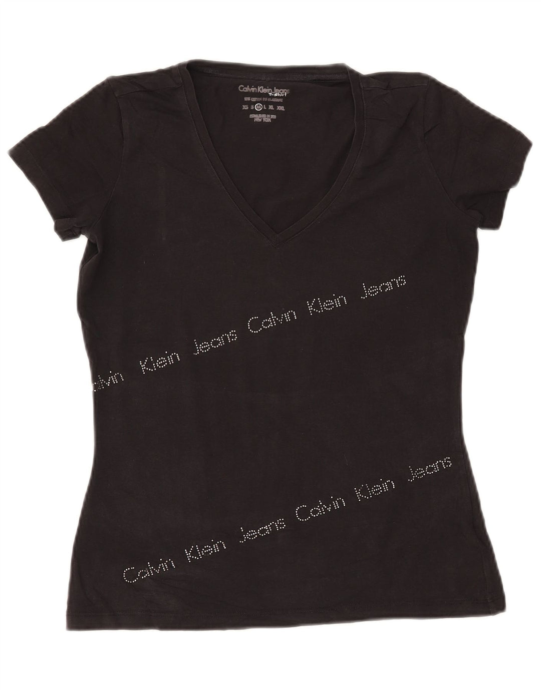 CALVIN KLEIN JEANS Grafisk T-shirt top til kvinder UK 12 Medium Sort