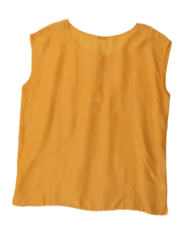 Vintage Dame Ærmeløs Bluse Top UK 20 2XL Gul Silke