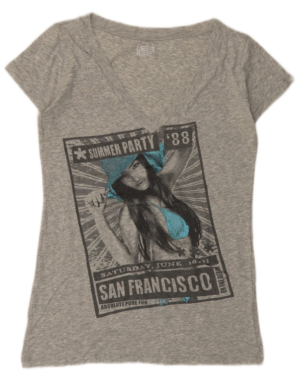 BENETTON Grafisk T-shirt top til kvinder UK 12 Medium Grå Flecked