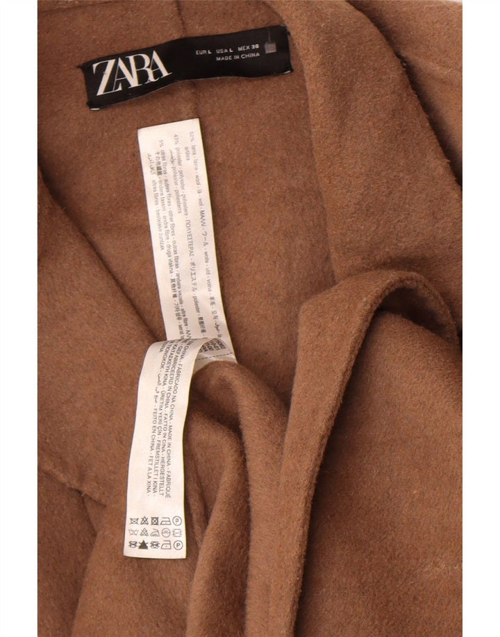 Zara Dame Overfrakke UK 16 Stor Brun Uld