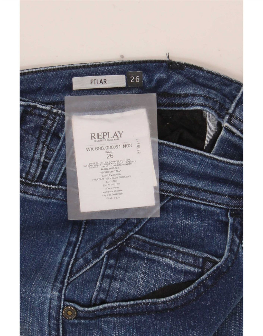 Replay Dame Pilar Slim Jeans W26 L28 Blå Bomuld