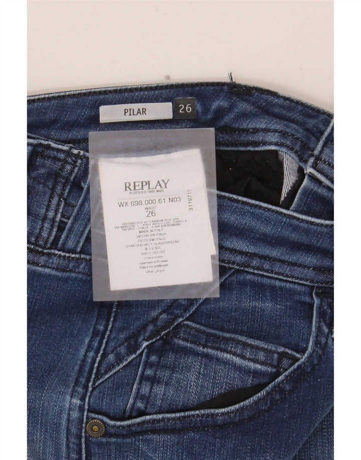 Replay Dame Pilar Slim Jeans W26 L28 Blå Bomuld