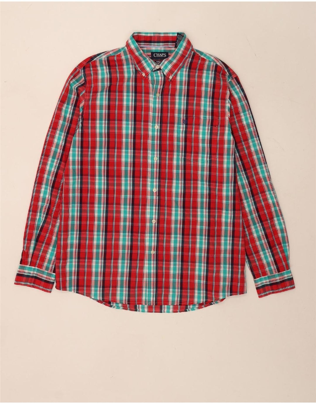 Chaps Herre Stretch Regular Fit Skjorte XL Rød Plaid Bomuld