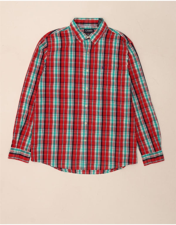 Chaps Herre Stretch Regular Fit Skjorte XL Rød Plaid Bomuld