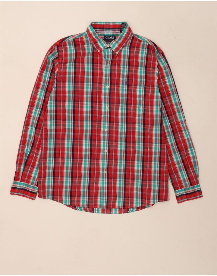 Chaps Herre Stretch Regular Fit Skjorte XL Rød Plaid Bomuld