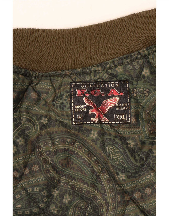 Vintage herre ruskind bomberjakke UK 44 2XL Khaki Geometrisk