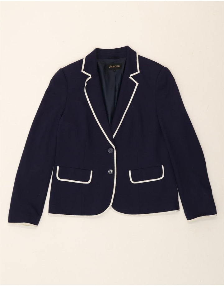 Jaeger Dame 2 Button Blazer Jacket UK 14 Large Navy Blue Viscose Classic
