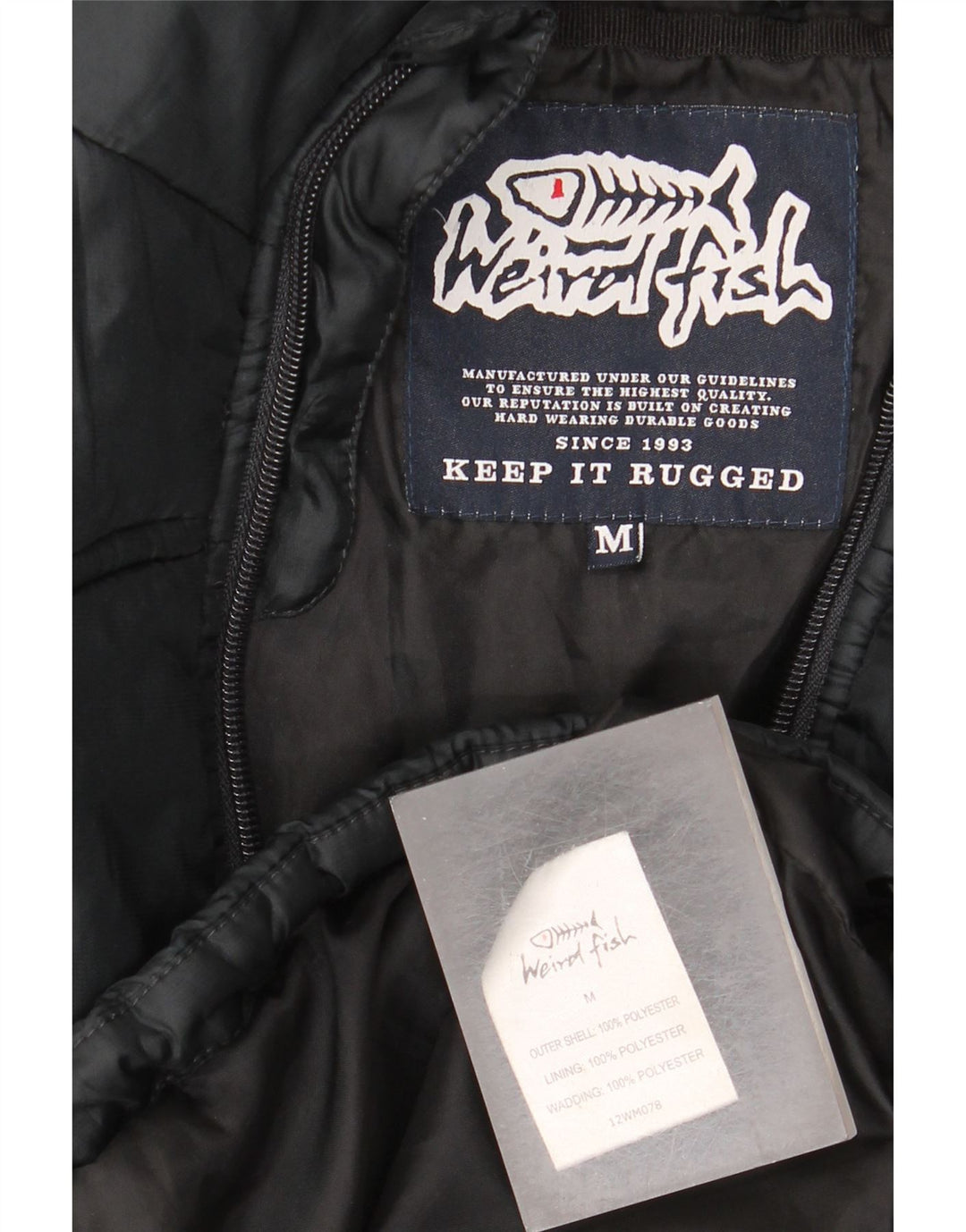 Weird Fish Herre hættepolstret jakke UK 38 Medium Sort Polyester