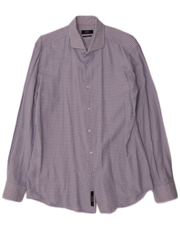 Hugo Boss Herre Slim Fit skjorte UK 41 16 Stor blå geometrisk bomuld