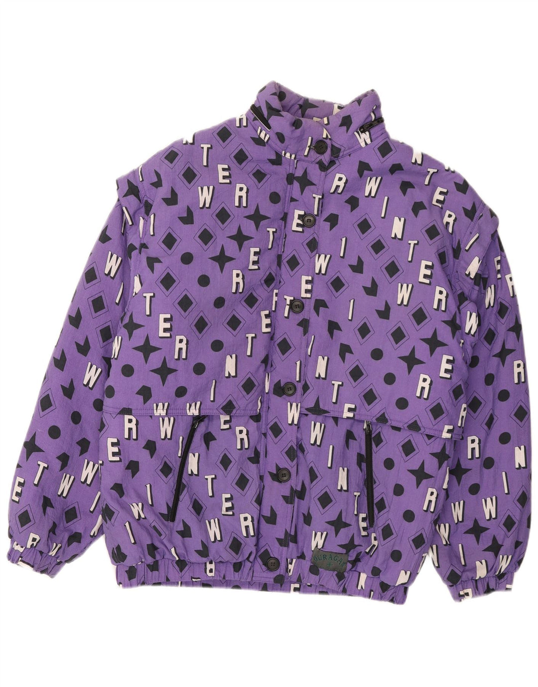 Vintage Bomber Jacket UK 40 Stor Lilla Geometrisk